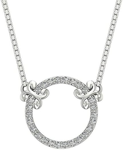 0.40 ct Round Cut White Simulated Diamond Sterling Silver Designer Circle Pendant Necklace with 18” Chain