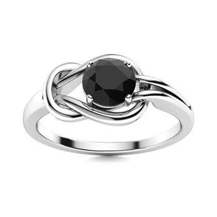 2.5 Ct Round Cut Onyx Black Diamond Hercules knot Design Solitaire Engagement Ring in 925 Sterling Silver White Gold Finish